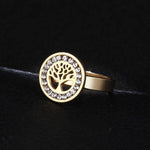 Anel árvore da vida em aço e cristal 53,4 mm / ouro