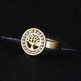 Anel árvore da vida em aço e cristal 53,4 mm / ouro