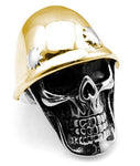 Anel caveira com elmo de aço 54 mm / ouro e prata