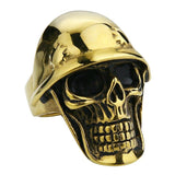 Anel caveira com elmo de aço 54 mm / ouro