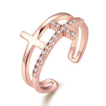 Anel cruz com zircónia cúbica ouro rosa