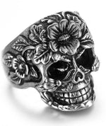 Anel de caveira com padrão floral 55 mm