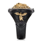 Anel de leão preto e dourado
