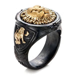 Anel de leão preto e dourado