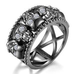 Anel de noivado feminino com caveira 52 mm / preto
