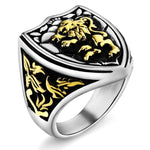 Anel de sinete leão 7 (54,4 mm) / ouro e prata