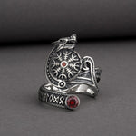 Anel fenrir prata pedra vermelha 5 (49,32 mm)