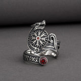 Anel fenrir prata pedra vermelha 5 (49,32 mm)