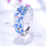 Anel flor azul prata