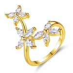 Anel flor de diamante dourado 51,9 mm