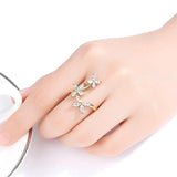 Anel flor de diamante dourado
