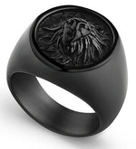 Anel leão aço preto 57 mm