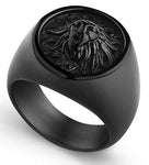 Anel leão aço preto 57 mm
