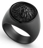 Anel leão aço preto 57 mm