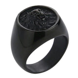 Anel leão aço preto