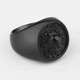 Anel leão aço preto