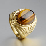 Anel olho de tigre dourado