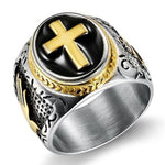 Anel sinete cruz aço 7 (54,4 mm) / ouro e prata