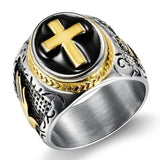 Anel sinete cruz aço 7 (54,4 mm) / ouro e prata