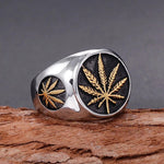Anel sinete folha de cannabis