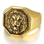 Anel sinete leão hexagonal 7 (54,4 mm) / ouro