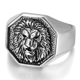 Anel sinete leão hexagonal 7 (54,4 mm) / prata