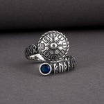 Anel vegvisir prata com pedra azul 5 (49,32 mm)