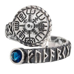 Anel vegvisir prata com pedra azul 5 (49,32 mm)