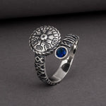 Anel vegvisir prata com pedra azul 5 (49,32 mm)