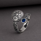 Anel vegvisir prata com pedra azul 5 (49,32 mm)