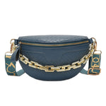 Bolsa de cintura feminina com corrente azul petróleo