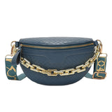 Bolsa de cintura feminina com corrente azul petróleo
