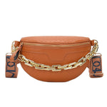 Bolsa de cintura feminina com corrente castanho claro
