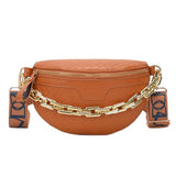 Bolsa de cintura feminina com corrente castanho claro