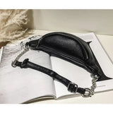Bolsa de cintura feminina em couro preta valor por defeito título