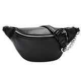 Bolsa de cintura feminina em couro preta valor por defeito título