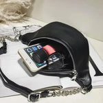 Bolsa de cintura feminina em couro preta valor por defeito título