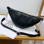 Bolsa de cintura feminina em couro preta valor por defeito título