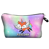 Bolsa de maquilhagem motivo animal raposa unicórnio