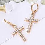 Brincos cruz com strass ouro