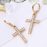 Brincos cruz com strass ouro