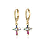 Brincos cruz de cristal cristal multicolorido