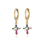 Brincos cruz de cristal cristal multicolorido