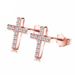 Brincos cruz de prestígio prata cor-de-rosa