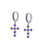 Brincos cruz estilo antigo roxo prateado