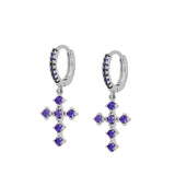 Brincos cruz estilo antigo roxo prateado
