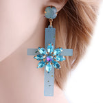 Brincos cruz estilo floral azul claro