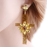 Brincos cruz estilo floral ouro