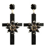 Brincos cruz estilo floral preto