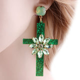 Brincos cruz estilo floral verde